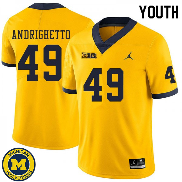 Youth University of Michigan #49 Lucas Andrighetto Yellow Official Game Jersey